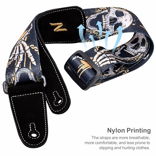 Nefelibata Guitar Strap Skulls, 2 Inch Guitar Straps with Extended Soft Black Suede Leather End for Acoustic Guitar, Electric Guitar, Bass, Gift for Guitarists - Image 4
