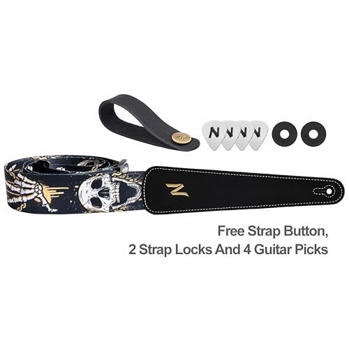 Nefelibata Guitar Strap Skulls, 2 Inch Guitar Straps with Extended Soft Black Suede Leather End for Acoustic Guitar, Electric Guitar, Bass, Gift for Guitarists - Image 5