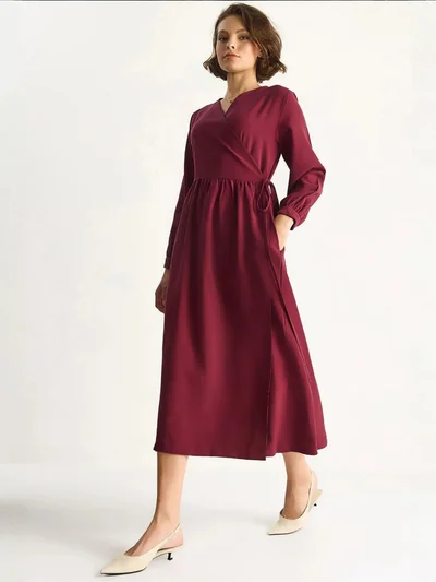 Bianco Lucci LUCCI Maxi Ruffle Drape Turtleneck Dress