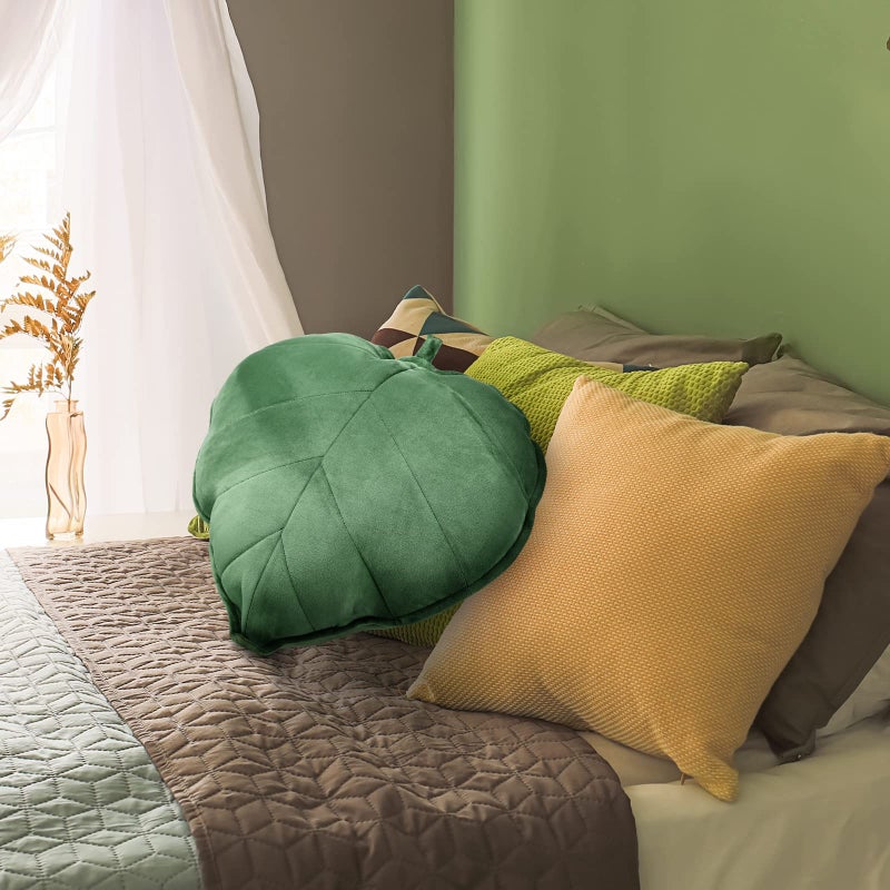 Yookeer 2 Pcs Leaf Shaped Throw Pillow 3D Leaves Plant Decorative Throw Pillows for Couch Living Room Bedroom Sofa Home Decoration, 16 x 16 Inch(Dark Green) - Image 2