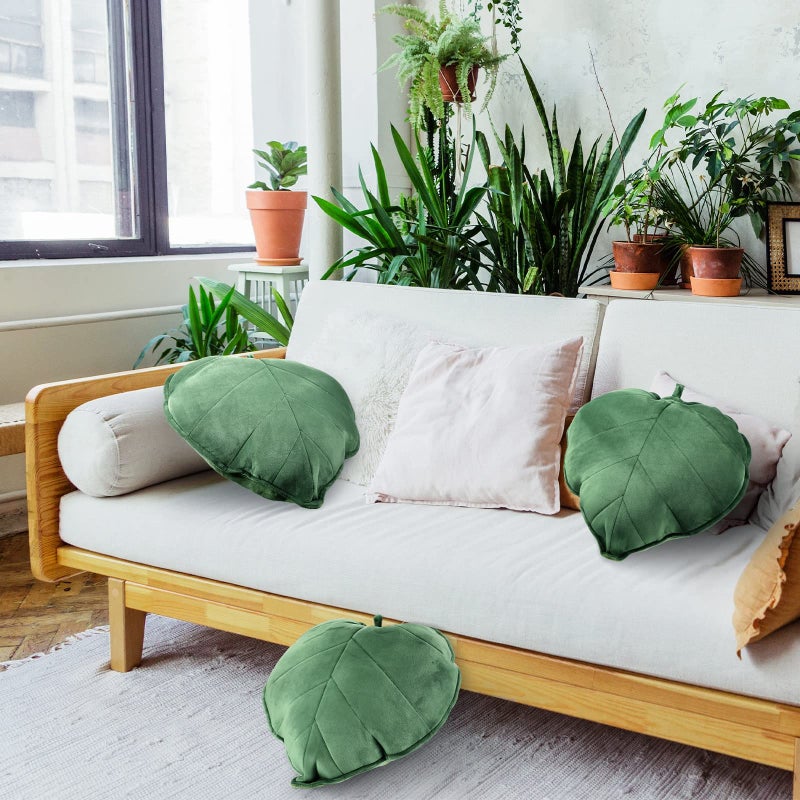 Yookeer 2 Pcs Leaf Shaped Throw Pillow 3D Leaves Plant Decorative Throw Pillows for Couch Living Room Bedroom Sofa Home Decoration, 16 x 16 Inch(Dark Green) - Image 5
