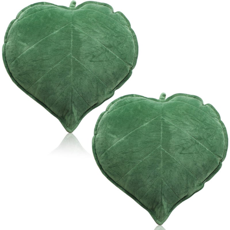 Yookeer 2 Pcs Leaf Shaped Throw Pillow 3D Leaves Plant Decorative Throw Pillows for Couch Living Room Bedroom Sofa Home Decoration, 16 x 16 Inch(Dark Green) - Image 1