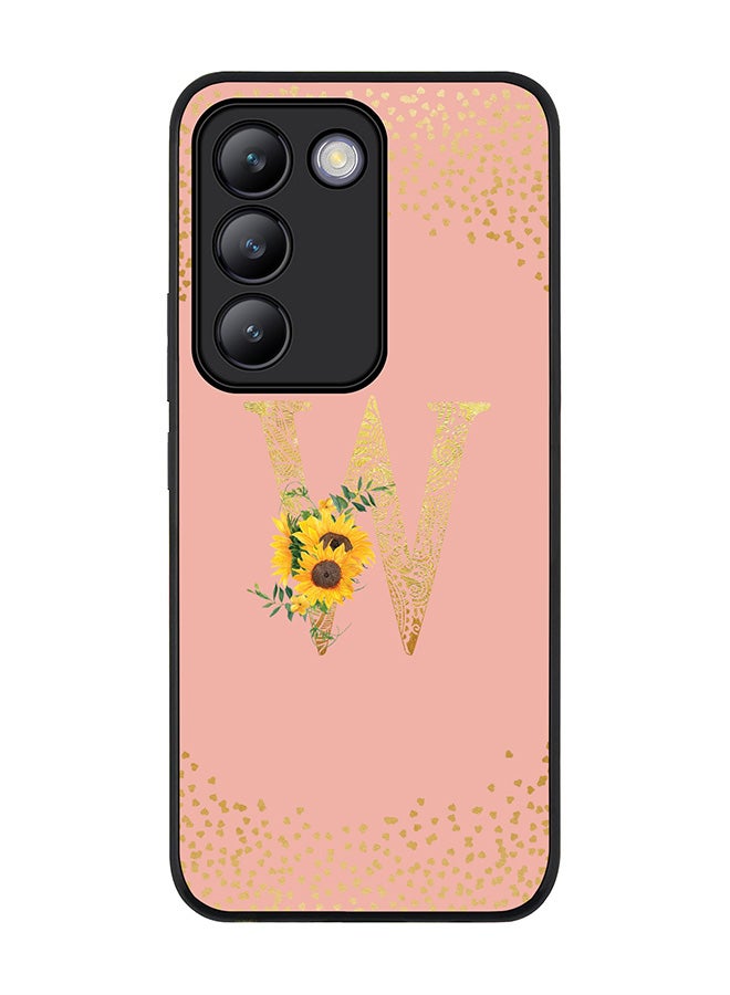 Stylizedd Rugged Black edge case for Vivo V30 Lite 5G, Cover Custom Monogram Initial Letter Mandala Floral Pattern Alphabet - W  (Rose Pink ) - Image 1