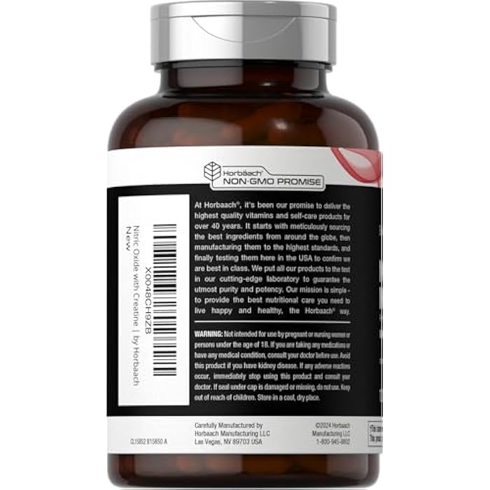 Horbäach Nitric Oxide Supplement with Creatine | 100 Capsules | L Citrulline, L Arginine, and Creatine Monohydrate | Non-GMO, Gluten Free | Berkshire Labs - Image 3