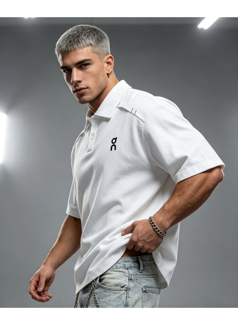 اون راننج On Running Shoulder Pressing Polo Shirt 100% cotton loose outdoor casual short-sleeved couple shirt for men and women - Image 5