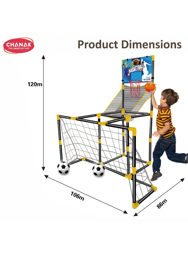 Chanak 2 In 1 Basketball & Football Game Set For Kids Indoor & Outdoor Sports Playset With Hoop, Goal Post, Ball Pump, Football & Basketball Boys & Girls - Image 3