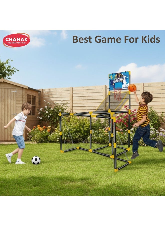 Chanak 2 In 1 Basketball & Football Game Set For Kids Indoor & Outdoor Sports Playset With Hoop, Goal Post, Ball Pump, Football & Basketball Boys & Girls - Image 5