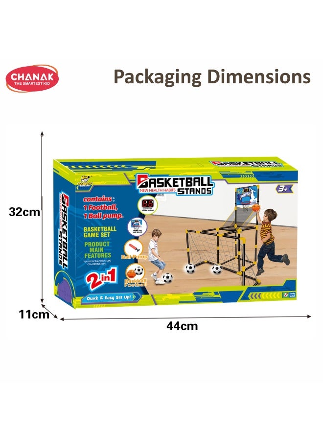 Chanak 2 In 1 Basketball & Football Game Set For Kids Indoor & Outdoor Sports Playset With Hoop, Goal Post, Ball Pump, Football & Basketball Boys & Girls - Image 2