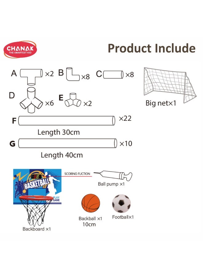 Chanak 2 In 1 Basketball & Football Game Set For Kids Indoor & Outdoor Sports Playset With Hoop, Goal Post, Ball Pump, Football & Basketball Boys & Girls - Image 4