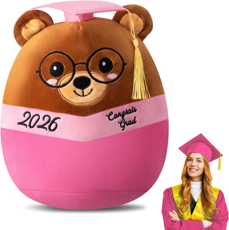 Blueweenly Graduation Bear 12 Inch Large Stuffed Animal Plush with Cap 2026 Graduation Gifts Bear for Her, for Him, for College, Present Gifts Celebratory Souvenir(Pink) - Image 1