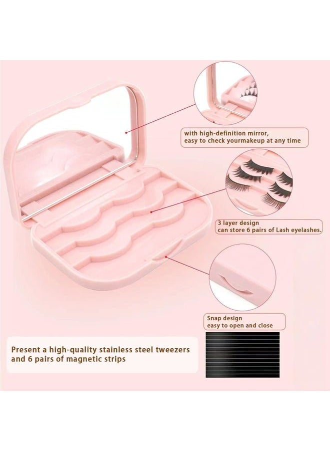 JYHi 3 Tier Eyelash Storage Case Lash Dime Organizer Holder Box with Mirror Makeup Cosmetic Travel Case Empty and Eyelash Tweezer False Lash Container (Pink) - Image 4