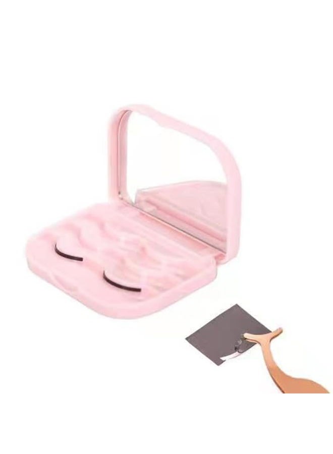 JYHi 3 Tier Eyelash Storage Case Lash Dime Organizer Holder Box with Mirror Makeup Cosmetic Travel Case Empty and Eyelash Tweezer False Lash Container (Pink) - Image 1