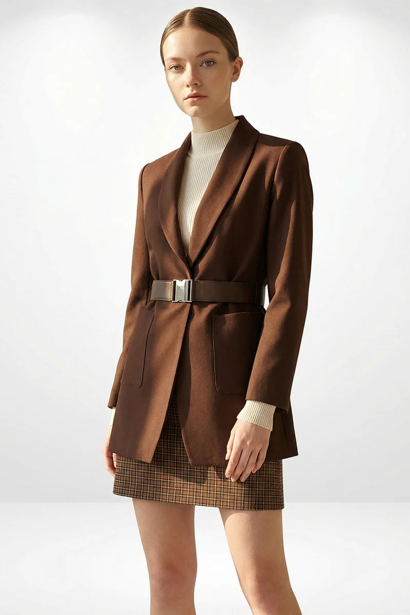 اكسيكيوز جاكيت منسوج عادي مع حزام وجيوب