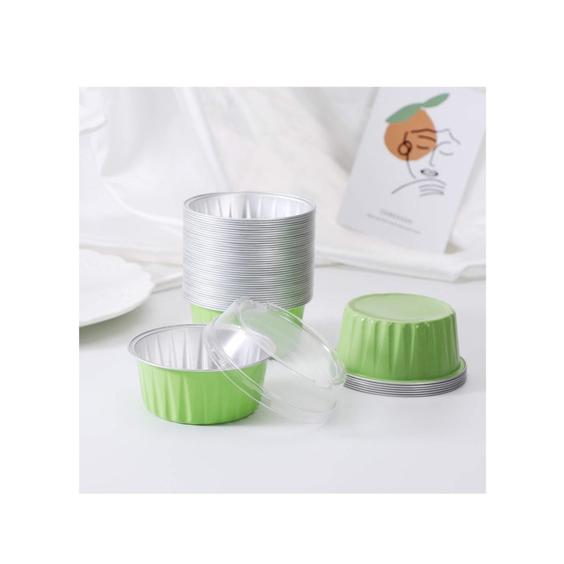 SOLARAE Disposable Foil Ramekins with Lids, 30pcs 5oz 125ml Aluminum Foil Muffin Liners Cupcake Baking Cups, Mini Pie Pans with Lids, Disposable Foil Baking Cups Containers for Creme Brulee - Image 2