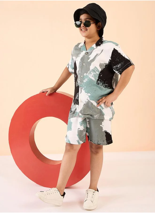 Stylo Bug Printed Rayon Shirt and Shorts Set for Boys by Styli
