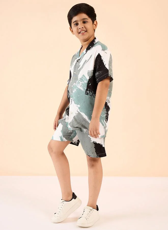 Stylo Bug Printed Rayon Shirt and Shorts Set for Boys by Styli