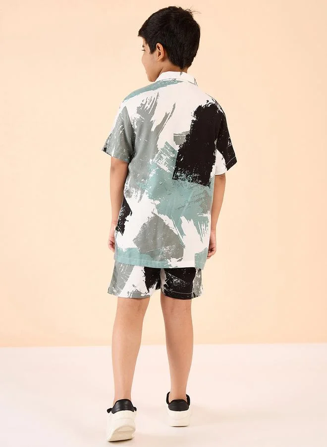 Stylo Bug Printed Rayon Shirt and Shorts Set for Boys by Styli