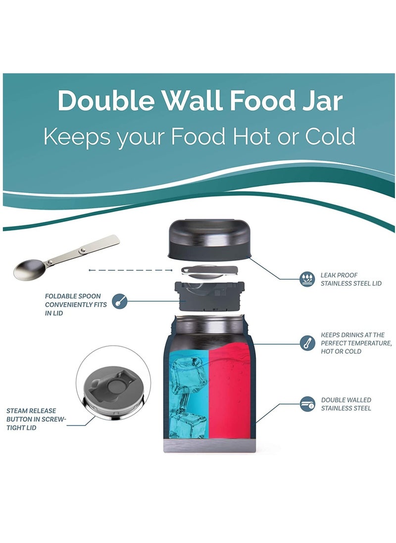 HIGH SIERRA - Hot Thermos Double Wall Insulated Stainless Steel Food Jar with Leak-Proof Lid and Spoon 710ml - Image 1