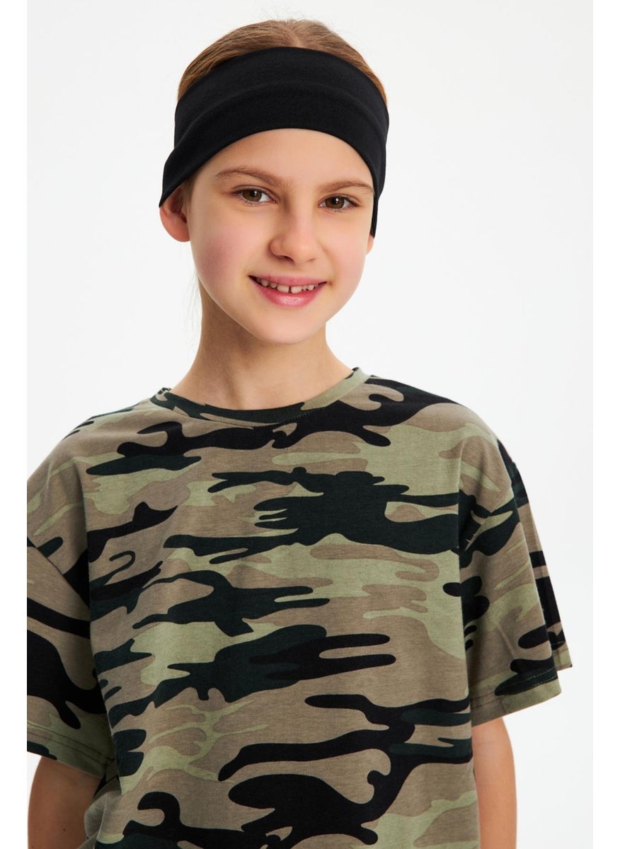 Babygiz Black-Camouflage Girls Cotton Combed T-Shirt Bandana Set of 2 - Sports Comfortable Best Of Collection 5  - Image 1