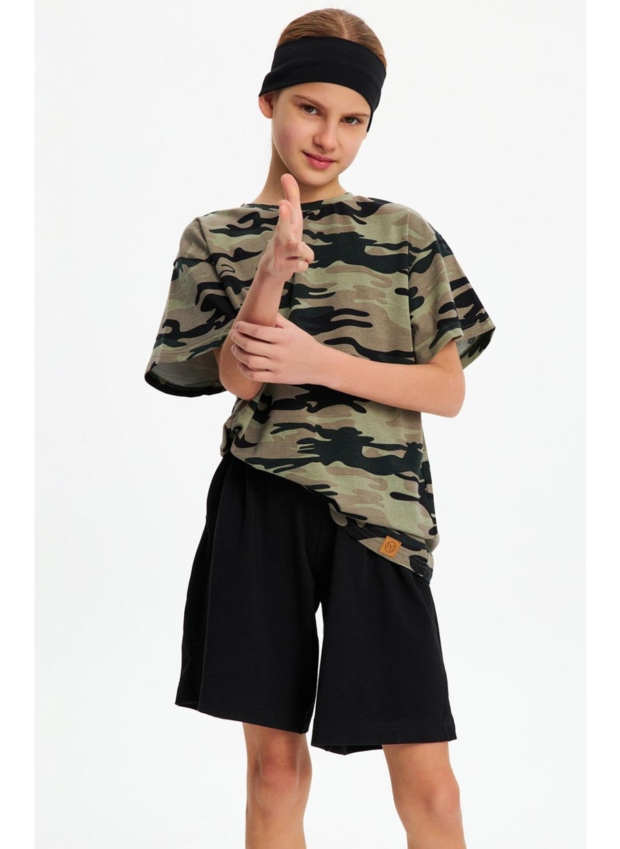 Babygiz Black-Camouflage Girls Cotton Combed T-Shirt Bandana Set of 2 - Sports Comfortable Best Of Collection 5  - Image 4