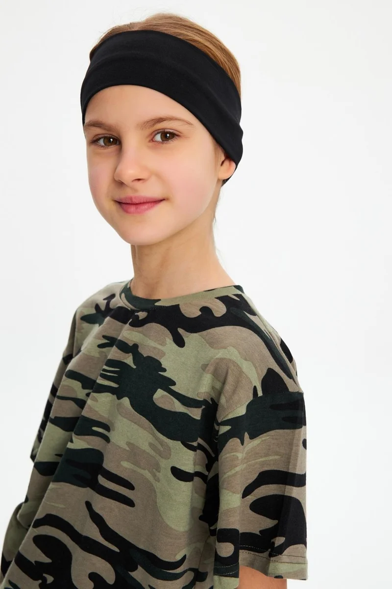 بيبيجيز Black-Camouflage Girls Cotton Combed T-Shirt Bandana Set of 2 - Sports Comfortable Best Of Collection 5