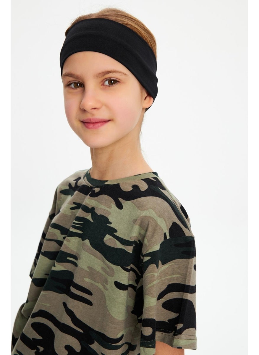 Babygiz Black-Camouflage Girls Cotton Combed T-Shirt Bandana Set of 2 - Sports Comfortable Best Of Collection 5  - Image 5