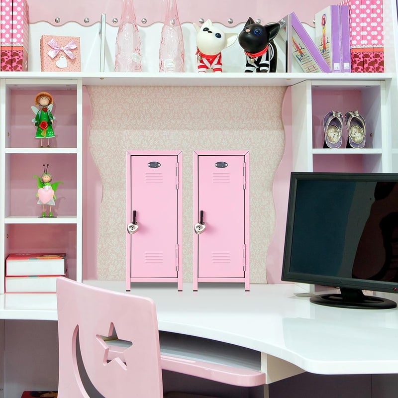 Vercraft 2 Pcs Mini Metal Locker Storage with Lock and 2 Keys 10.8 Inch Small Money Security and Cash Safe Box for Jewelry Back to School Home Office Desktop Container(Pink) - Image 5