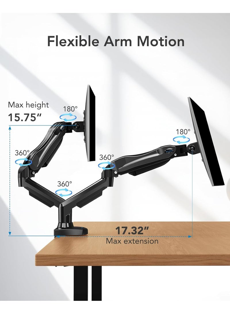 حامل شاشة مزدوج بذراع غاز – يناسب شاشات الكمبيوتر المسطحة والمنحنية من 13 حتى 27 بوصة، فيسا 75×75 / 100×100 ملم - Image 4
