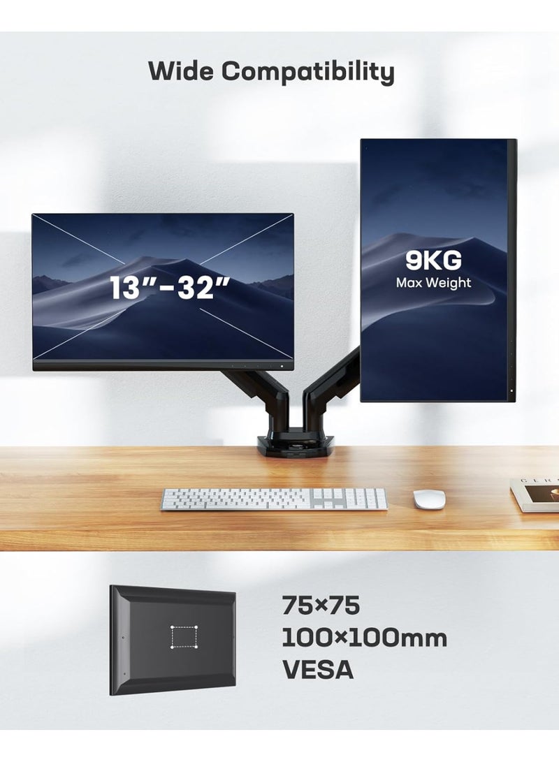 حامل شاشة مزدوج بذراع غاز – يناسب شاشات الكمبيوتر المسطحة والمنحنية من 13 حتى 27 بوصة، فيسا 75×75 / 100×100 ملم - Image 3