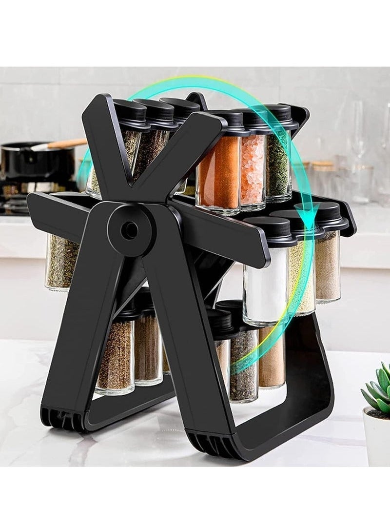 JAJEEK 360° Rotating Spice Rack, Revolving Ferris Wheel Shape Organizer, 18 Transparent Spice Jars Containers Set, Spinning Rotatable Seasoning Pots Storage Stand for Kitchen Countertop  - Image 3