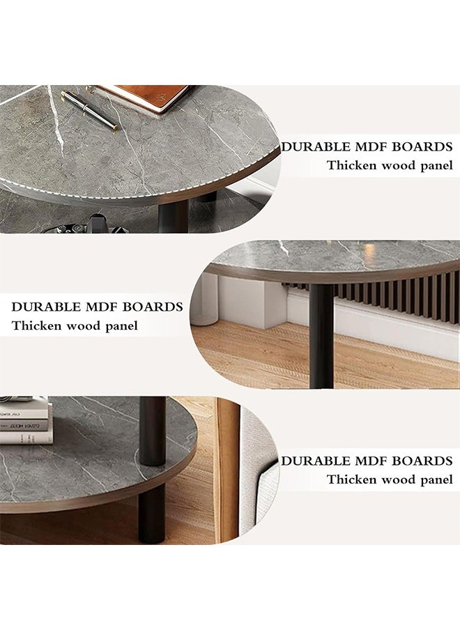 DMG TECH Living Room End Table, 2-Tier Round Coffee Table with Storage Shelf, Solid Wood Table Legs and Faux Marble Top (50 * 50 * 53cm)  - Image 3