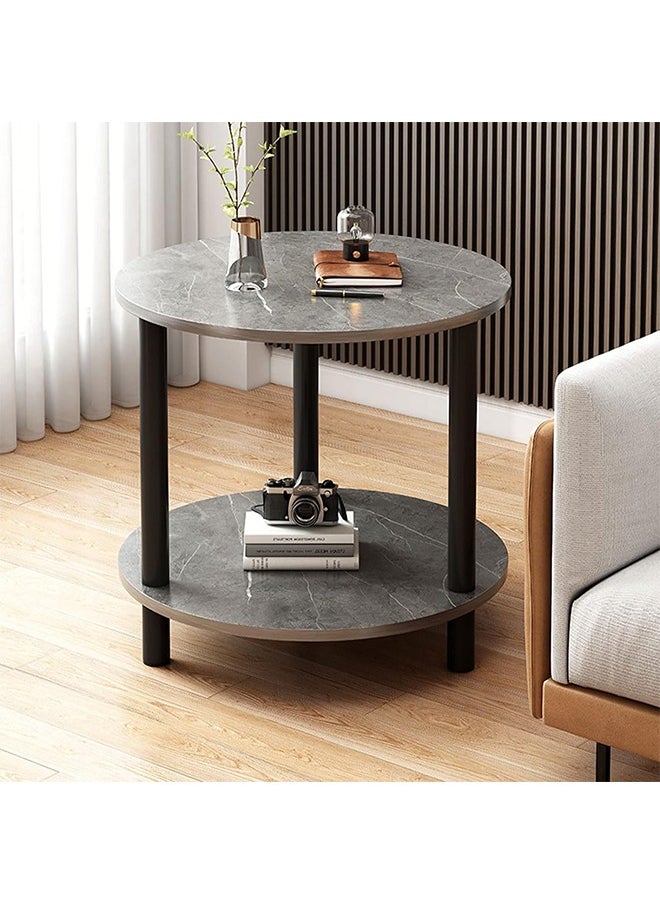 DMG TECH Living Room End Table, 2-Tier Round Coffee Table with Storage Shelf, Solid Wood Table Legs and Faux Marble Top (50 * 50 * 53cm)  - Image 1
