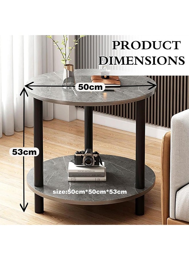 DMG TECH Living Room End Table, 2-Tier Round Coffee Table with Storage Shelf, Solid Wood Table Legs and Faux Marble Top (50 * 50 * 53cm)  - Image 2
