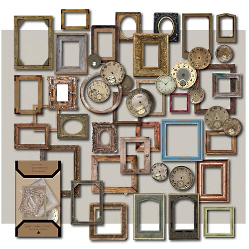 CATaireen Vintage Junk Journal Items Kit Pre Cut Paper Cards Cutout Cardstock Art Aesthetic Decor Hollow Out Craft Elements Small Embellishments Supplies for Adults Scrapbook Pack Photo Frame Dark - Image 1