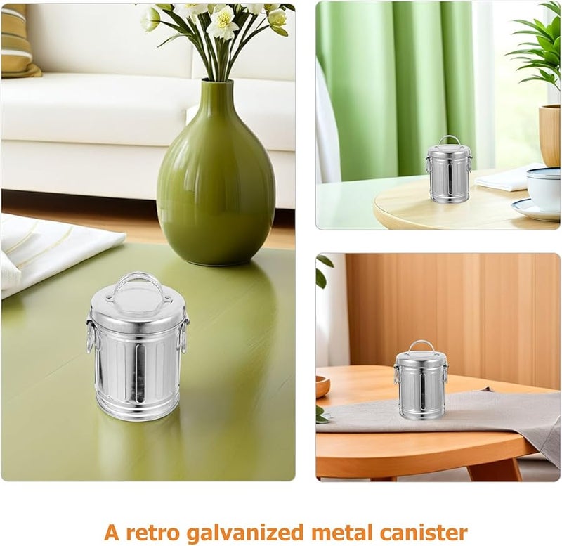 منفضة سجائر معدنية قديمة بغطاء حامل رماد محمول غير دخاني سلة مهملات صغيرة - Image 4