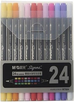 M&G M&G Color Dual Tip Brush Pens with Fineliner Tip, Transperant Box Set (Pack of 24) 