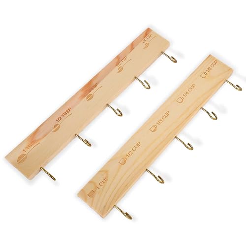 SoeKoa Premium Bamboo Measuring Cups and Spoons Rack, Measuring Cup Organizer Rack Suitable for Kitchen Hanging Cups and Spoons, Including Screw and Adhesive Mounting（2 pcs） - Image 1