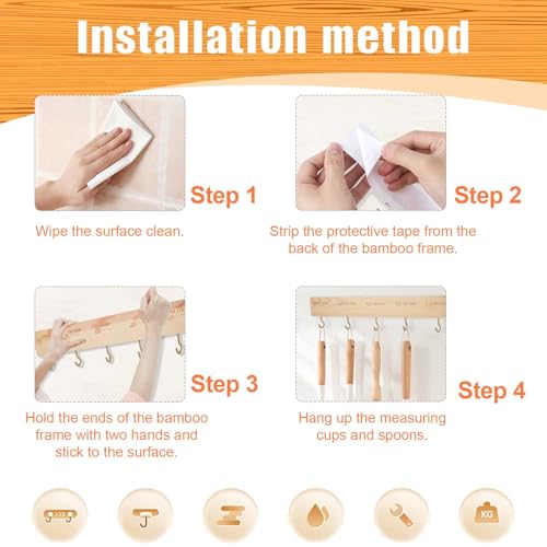 SoeKoa Premium Bamboo Measuring Cups and Spoons Rack, Measuring Cup Organizer Rack Suitable for Kitchen Hanging Cups and Spoons, Including Screw and Adhesive Mounting（2 pcs） - Image 4