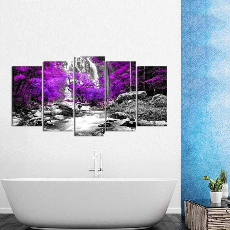 Kalormore 5-Piece Purple Fall Forest Canvas Wall Art - Image 4