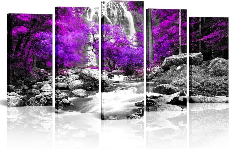 Kalormore 5-Piece Purple Fall Forest Canvas Wall Art - Image 1