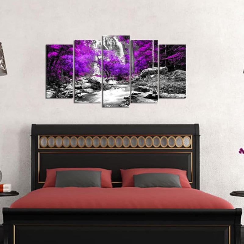 Kalormore 5-Piece Purple Fall Forest Canvas Wall Art - Image 2