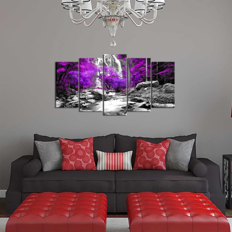 Kalormore 5-Piece Purple Fall Forest Canvas Wall Art - Image 3