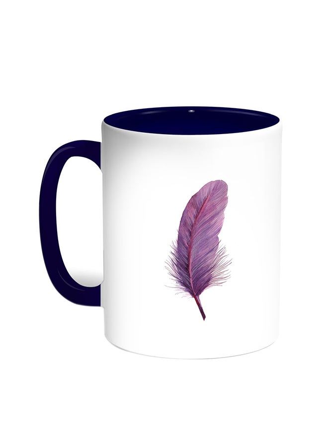 RKN Bird Feather Printed Coffee Mug Blue/White 11ounce - Image 2