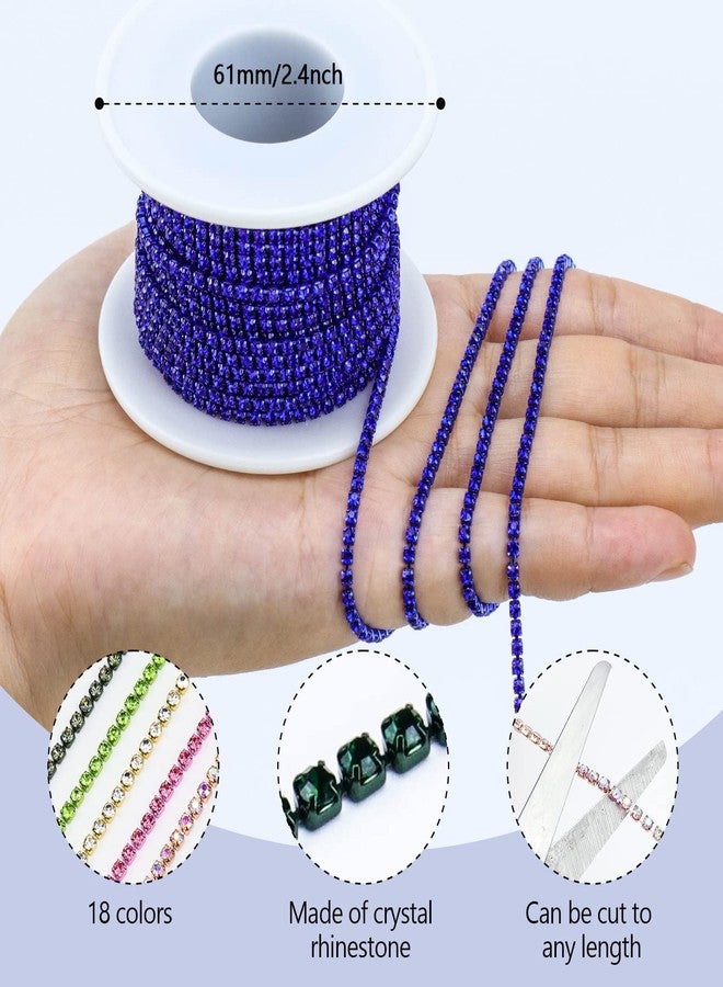 Dowarm 10 Yards 2MM Crystal Rhinestone Close Chain Trim for Sewing Crocs Shoes Clothes Cups, SS6 Claw Rhinestone Chain for Craft Jewelry Wedding Bouquet DIY Decoration, Dark Blue/Sapphire - Image 3