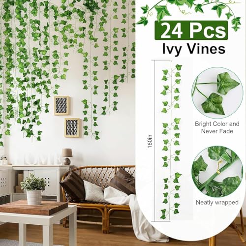 DECGOL 24 Pack 172 FT Artificial Ivy Garland Greenery Outdoor Faux Plants Leaf Garland Fake Vines for Bedroom Aesthetic Home Garden Office Wedding Wall Decor - Image 3