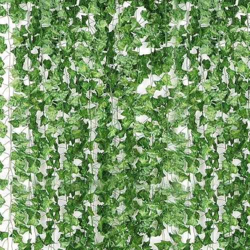 DECGOL 24 Pack 172 FT Artificial Ivy Garland Greenery Outdoor Faux Plants Leaf Garland Fake Vines for Bedroom Aesthetic Home Garden Office Wedding Wall Decor - Image 1