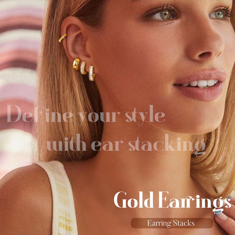 Florideco 4Pairs Small Hoop Earrings for Women Trendy 14K Gold Plated Stackable Chunky Earrings Hypoallergenic Huggie Earring Stacks Lightweight Earring Sets for Multiple Piercing(Twisted-G) - Image 3