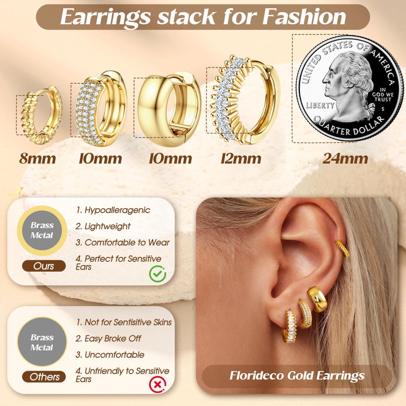 Florideco 4Pairs Small Hoop Earrings for Women Trendy 14K Gold Plated Stackable Chunky Earrings Hypoallergenic Huggie Earring Stacks Lightweight Earring Sets for Multiple Piercing(Twisted-G) - Image 4