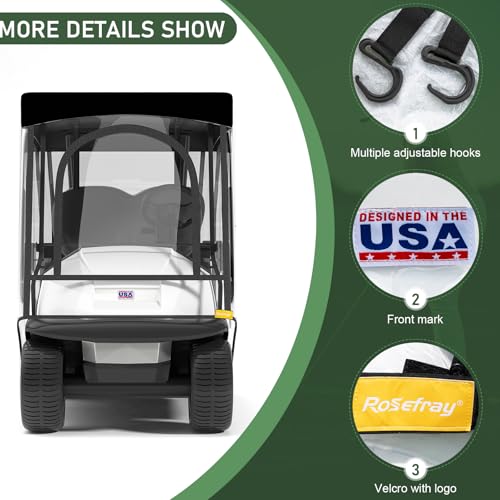 Rosefray Golf Cart Enclosure,2+2 Golf Cart Drivable Enclosure Rain Cover Short Roof 58" EZGO, Club Car- Durable Door Zipper - (4 Seater Golf Cart Cover) 4-Sided Clear Windows-Black - Image 4