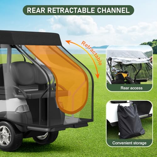 Rosefray Golf Cart Enclosure,2+2 Golf Cart Drivable Enclosure Rain Cover Short Roof 58" EZGO, Club Car- Durable Door Zipper - (4 Seater Golf Cart Cover) 4-Sided Clear Windows-Black - Image 5